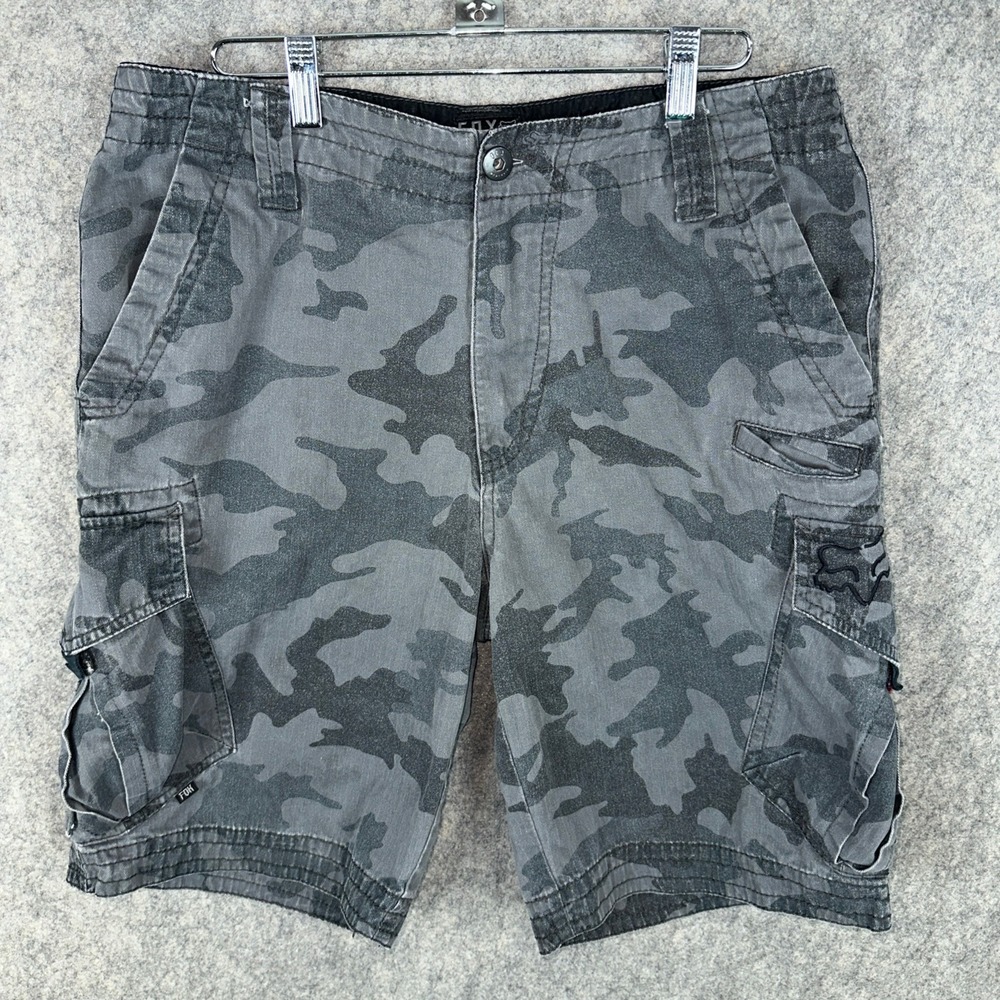 Fox Cargo Shorts Men 32 Grey Camo Heritage Forged Camouflage Utility Pocket